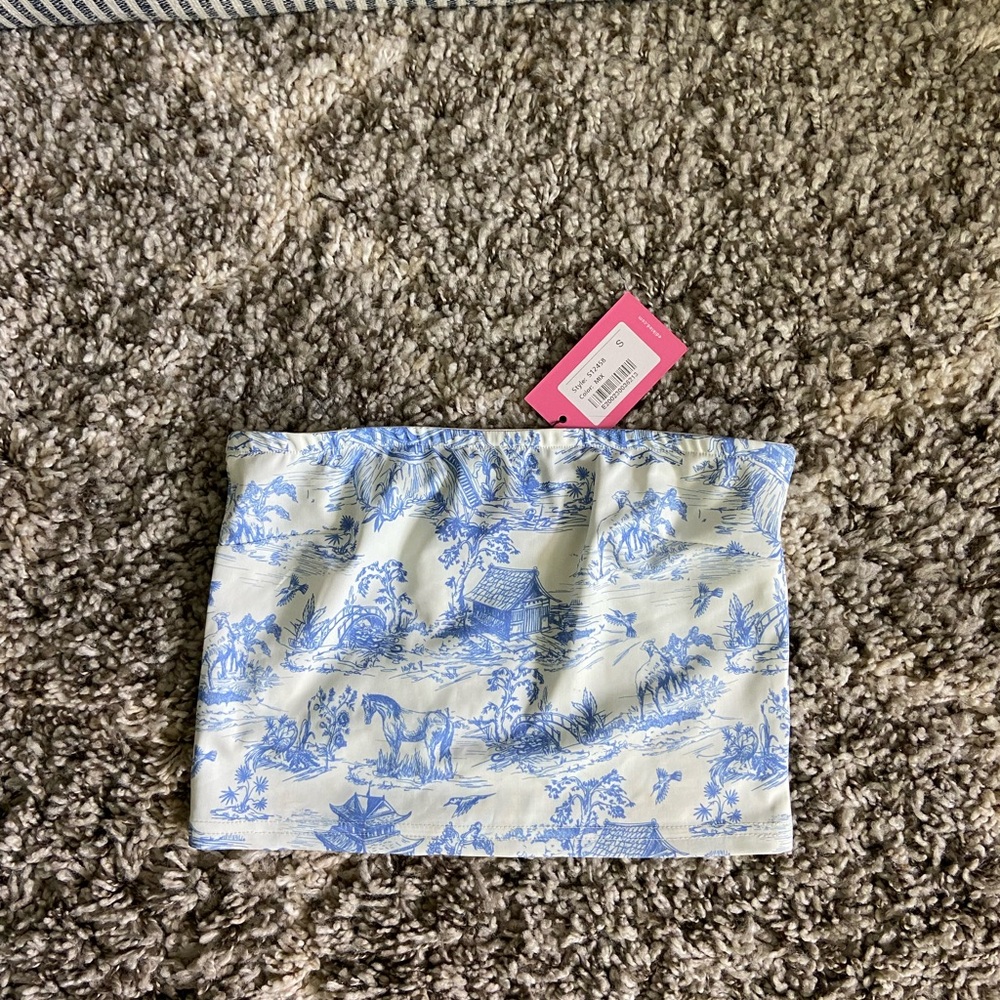Edikted Blue and White Patterned Tube Top